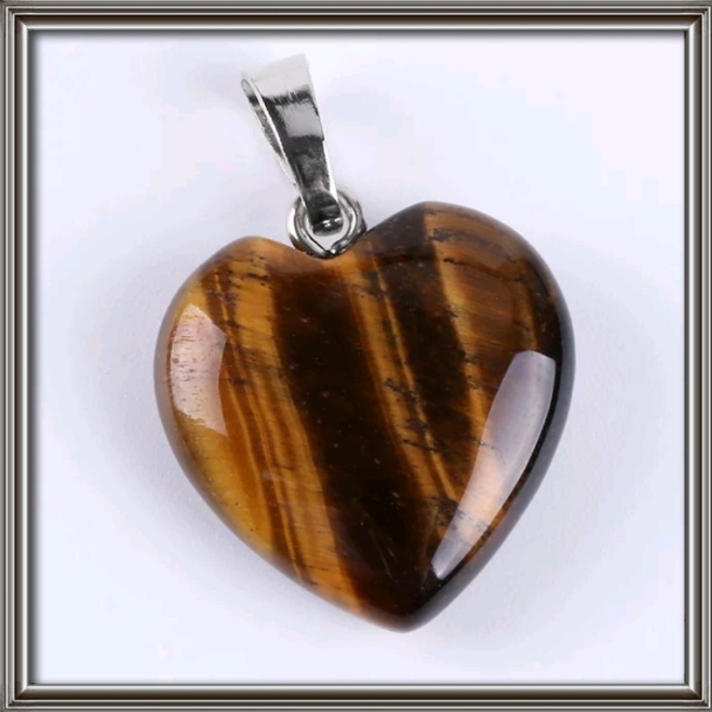 Tiger's eye heart sterling silver chain, natural